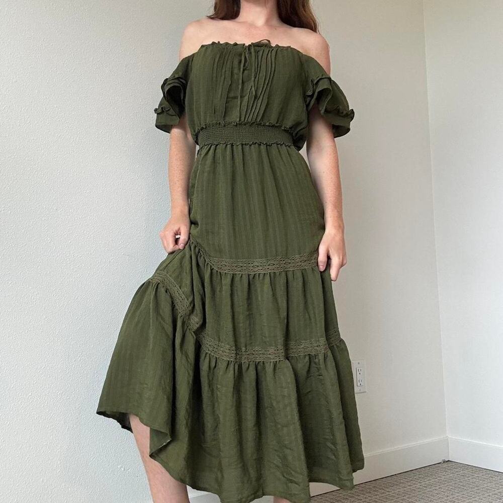 Mila mae green off the shoulder milkmaid dress
